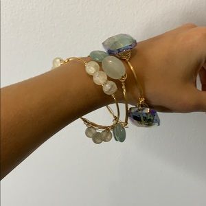 LOT OF 3 CUSTOM MADE WIRE AND STONE BANGLES